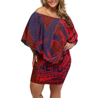 American Samoa Pago Pago Aeto Off Shoulder Short Dress Wingstyle Red-Blue Color LT03 Women Red - Polynesian Pride