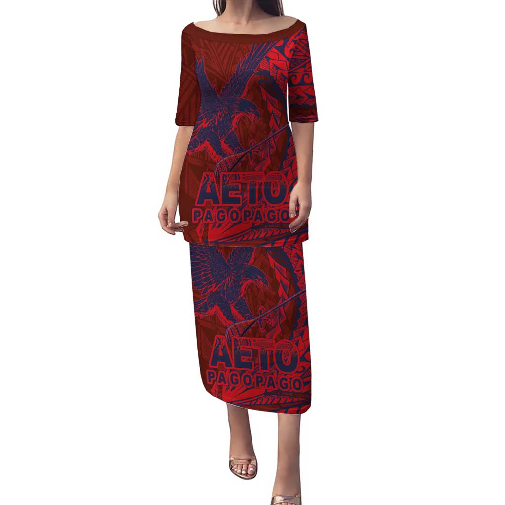 American Samoa Pago Pago Aeto Puletasi Wingstyle Red-Blue Color LT03 Long Dress Red - Polynesian Pride