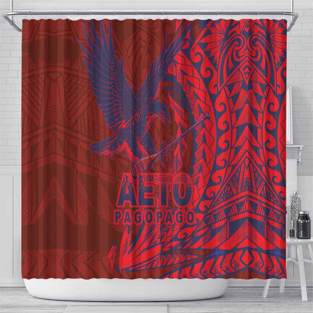 American Samoa Pago Pago Aeto Shower Curtain Wingstyle Red-Blue Color LT03 - Polynesian Pride