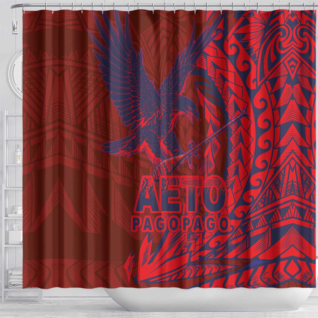 American Samoa Pago Pago Aeto Shower Curtain Wingstyle Red-Blue Color LT03 - Polynesian Pride
