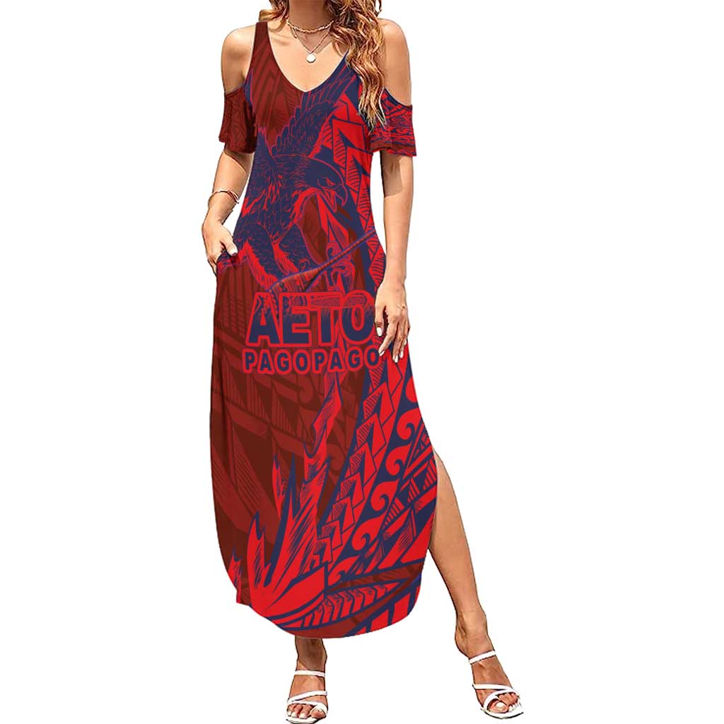 American Samoa Pago Pago Aeto Summer Maxi Dress Wingstyle Red-Blue Color LT03 Women Red - Polynesian Pride
