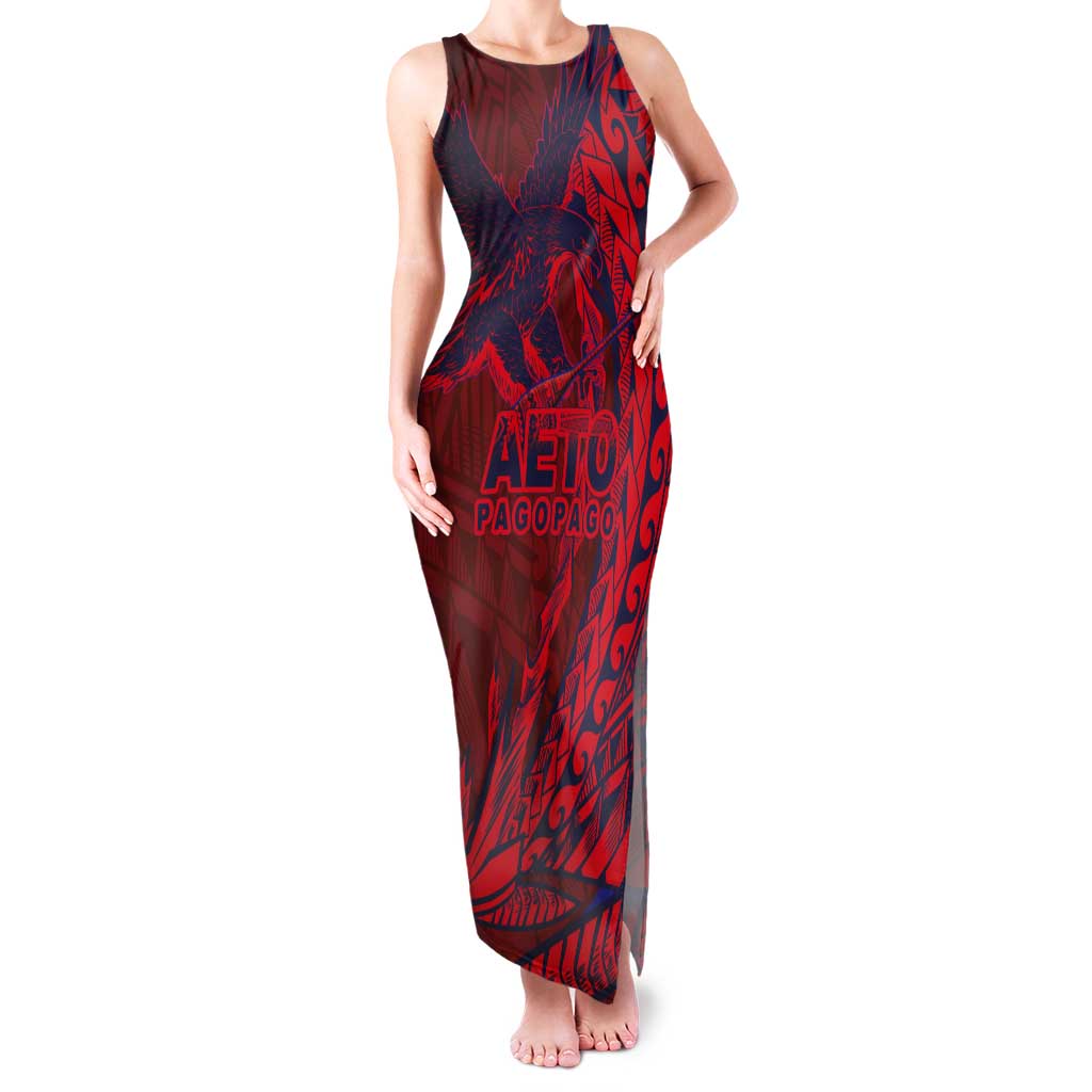 American Samoa Pago Pago Aeto Tank Maxi Dress Wingstyle Red-Blue Color LT03 Women Red - Polynesian Pride