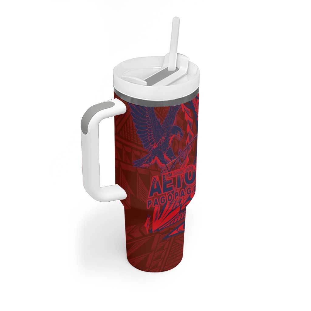 American Samoa Pago Pago Aeto Tumbler With Handle Wingstyle Red-Blue Color LT03 - Polynesian Pride