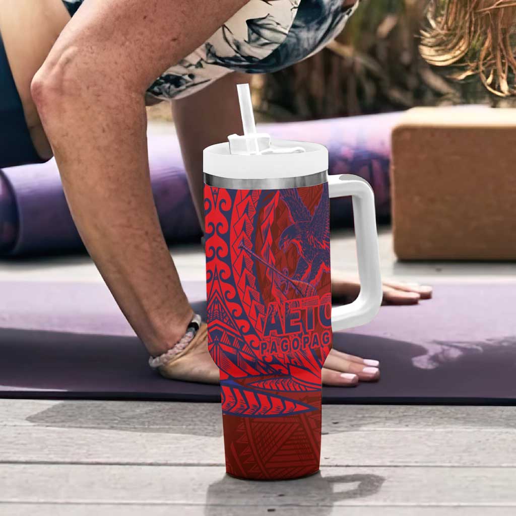 American Samoa Pago Pago Aeto Tumbler With Handle Wingstyle Red-Blue Color LT03 - Polynesian Pride