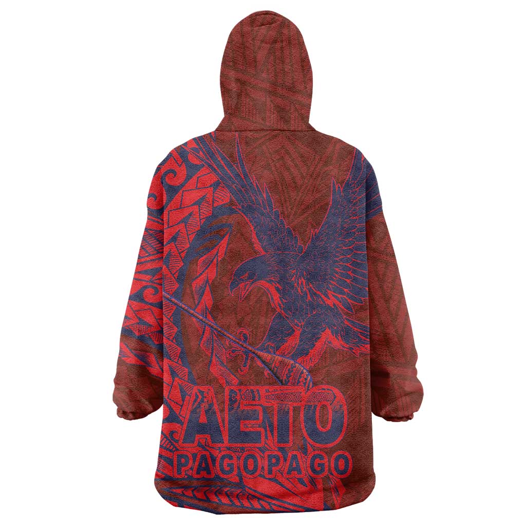 American Samoa Pago Pago Aeto Wearable Blanket Hoodie Wingstyle Red-Blue Color LT03 - Polynesian Pride