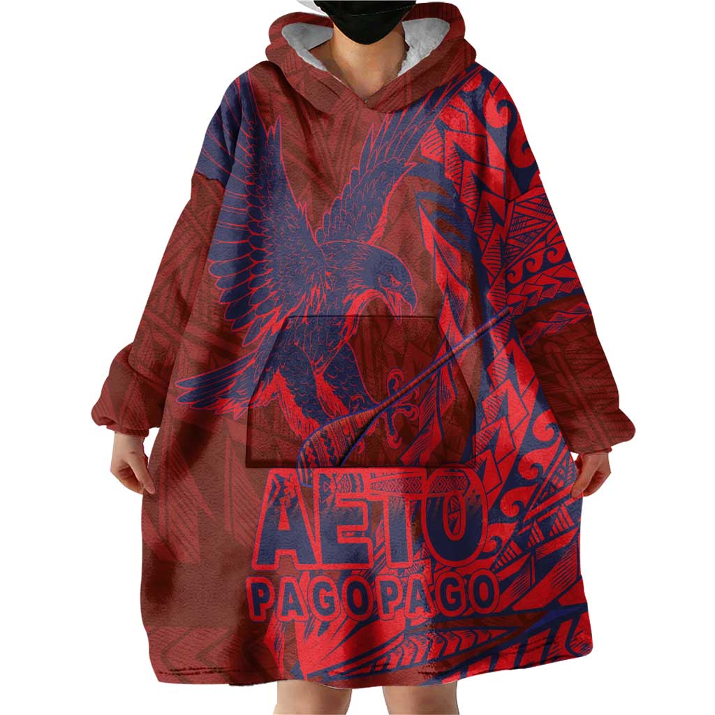 American Samoa Pago Pago Aeto Wearable Blanket Hoodie Wingstyle Red-Blue Color LT03 - Polynesian Pride