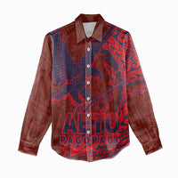 American Samoa Pago Pago Aeto Women Casual Shirt Wingstyle Red-Blue Color LT03 - Polynesian Pride