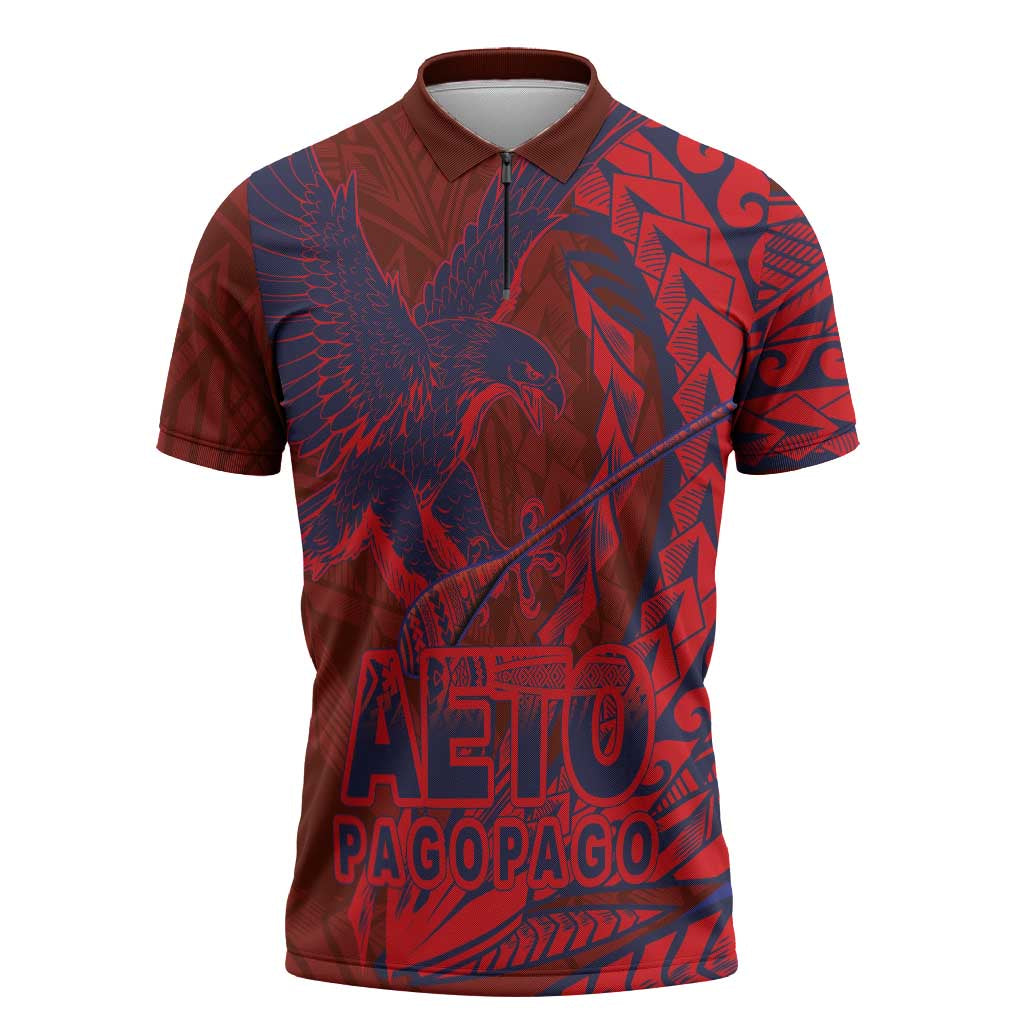 American Samoa Pago Pago Aeto Zipper Polo Shirt Wingstyle Red-Blue Color LT03 Red - Polynesian Pride