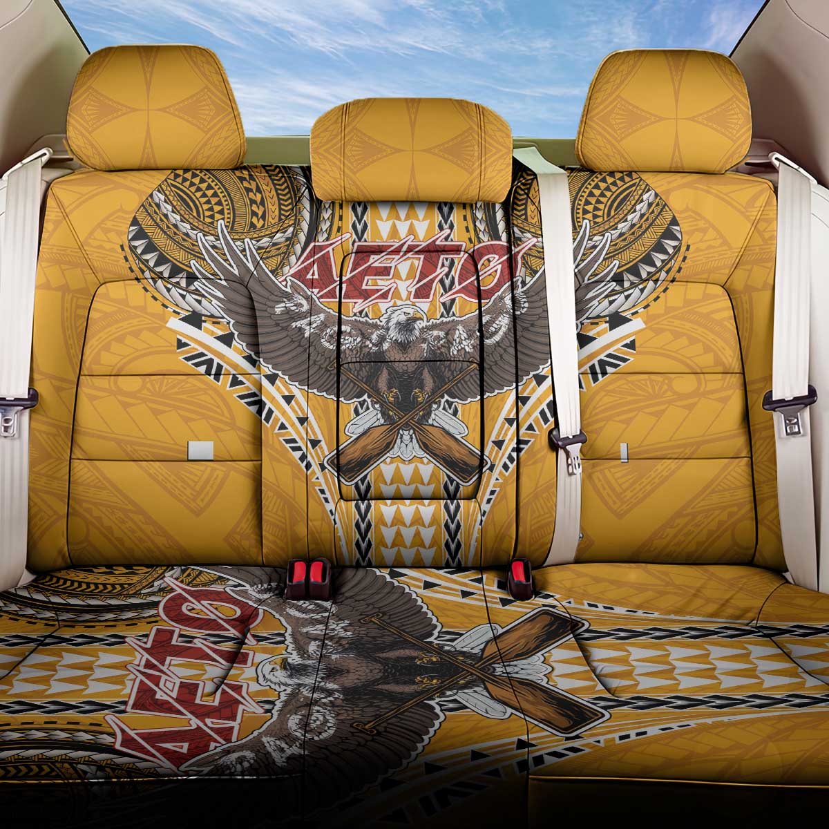 American Samoa Pago Pago Aeto Back Car Seat Cover Bald Eagle with Polynesian Art Tattoos LT03 One Size Yellow - Polynesian Pride