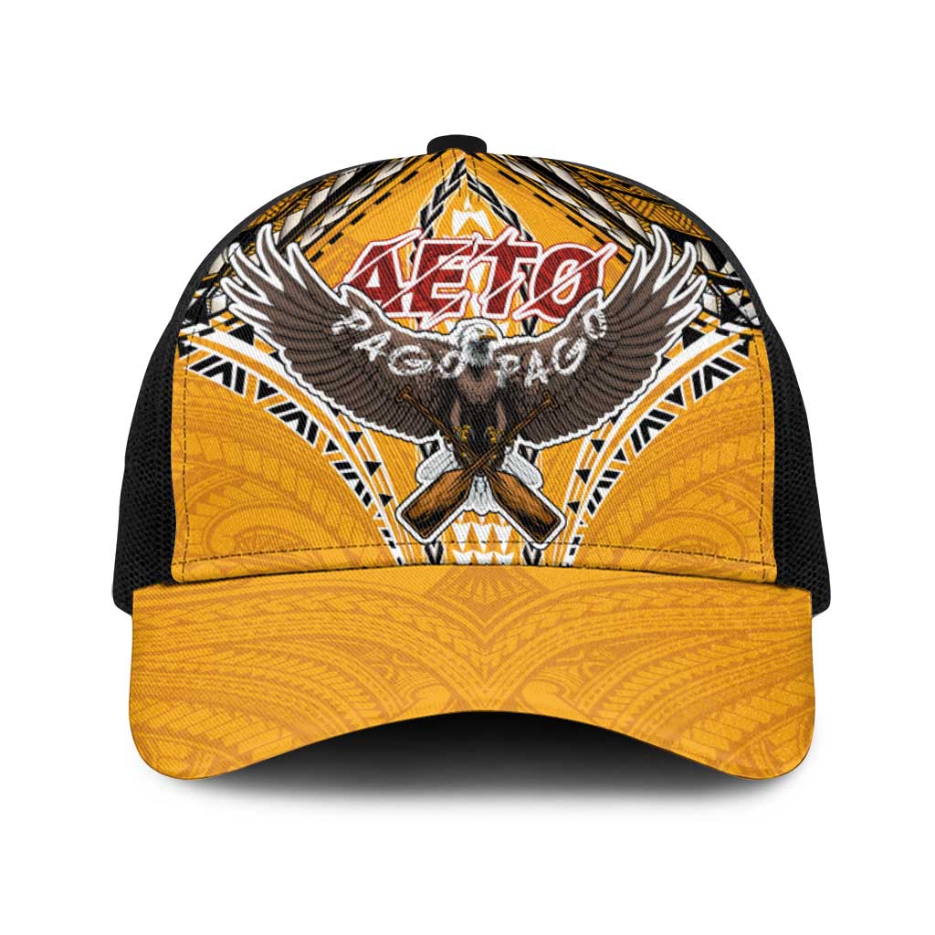 American Samoa Pago Pago Aeto Baseball Net Cap Bald Eagle with Polynesian Art Tattoos LT03 One Size Black Yellow - Polynesian Pride