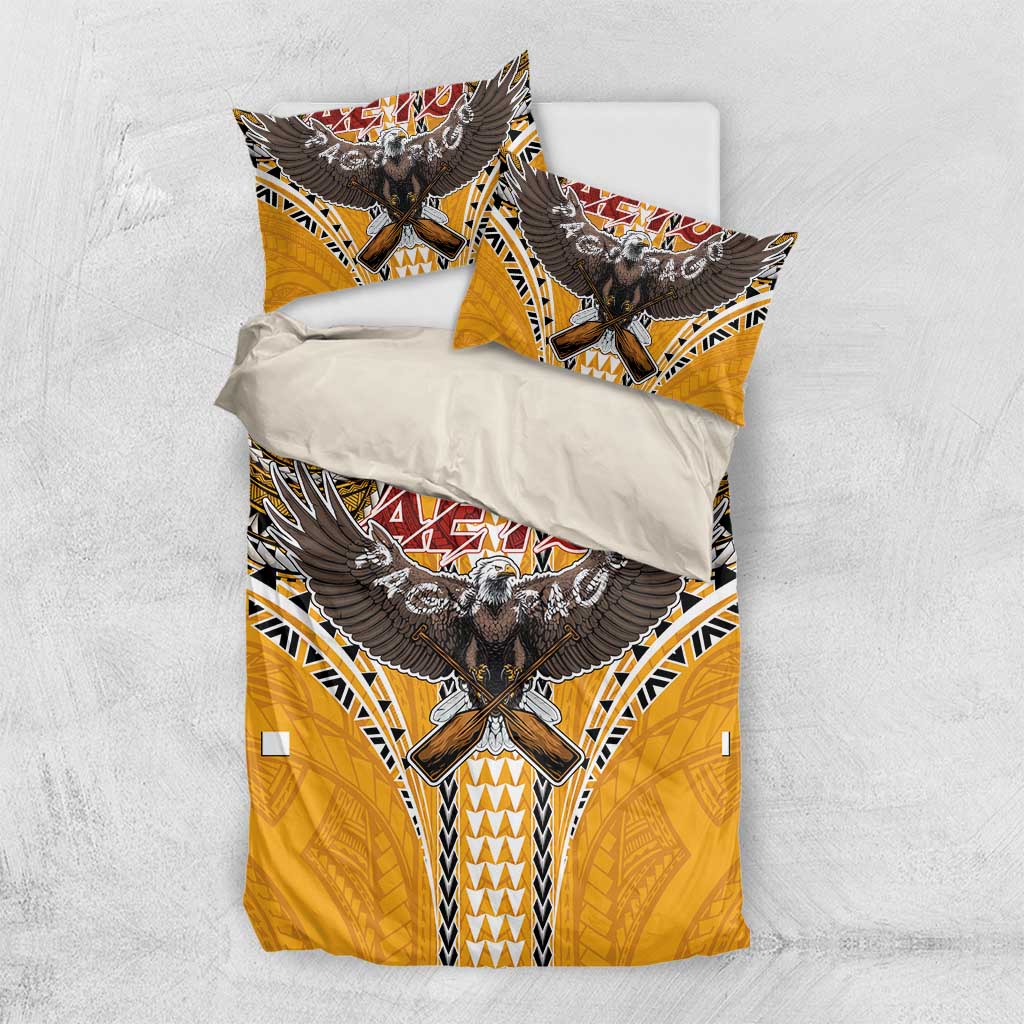American Samoa Pago Pago Aeto Bedding Set Bald Eagle with Polynesian Art Tattoos LT03 US Twin 172cm x 218cm Yellow - Polynesian Pride