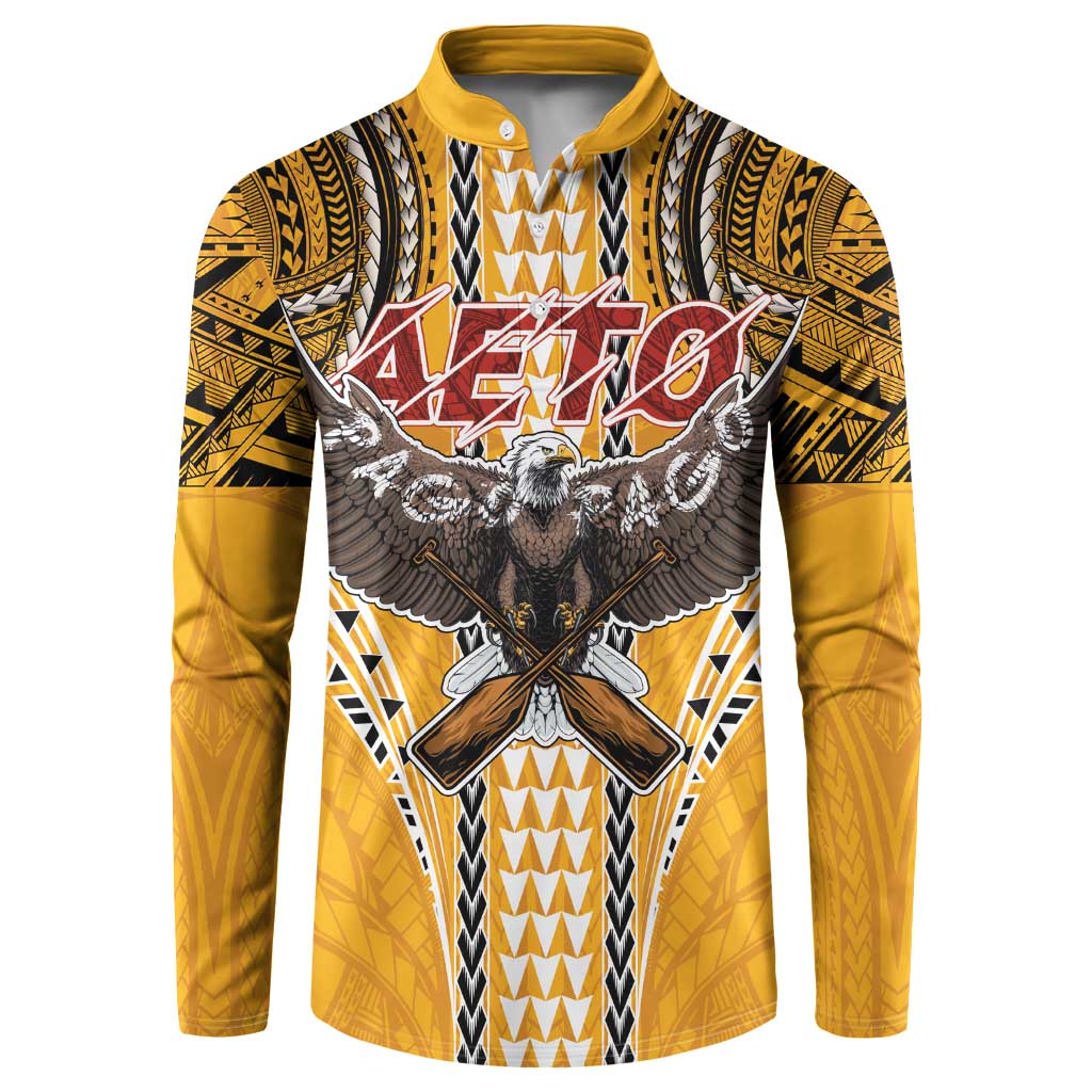 American Samoa Pago Pago Aeto Button Sweatshirt Bald Eagle with Polynesian Art Tattoos LT03 Yellow - Polynesian Pride
