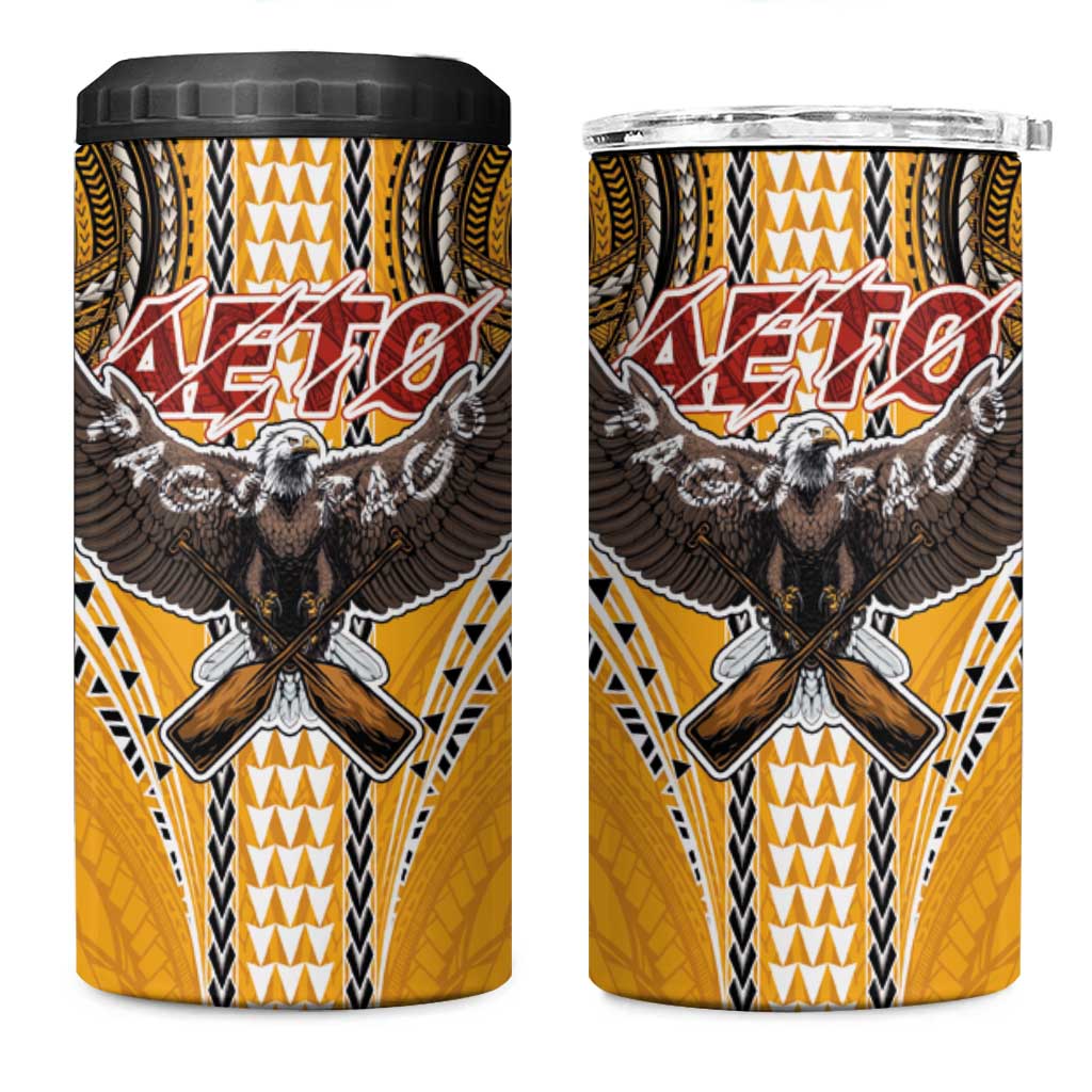 American Samoa Pago Pago Aeto 4 in 1 Can Cooler Tumbler Bald Eagle with Polynesian Art Tattoos LT03 One Size: 16 oz Yellow - Polynesian Pride