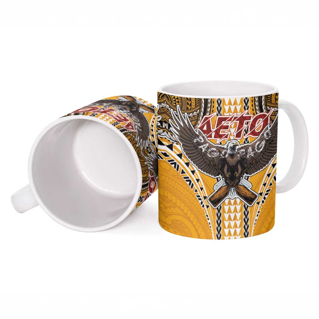 American Samoa Pago Pago Aeto Ceramic Mug Bald Eagle with Polynesian Art Tattoos LT03 - Polynesian Pride