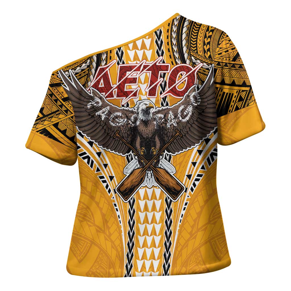 American Samoa Pago Pago Aeto Cross Shoulder Shirt Bald Eagle with Polynesian Art Tattoos LT03 - Polynesian Pride