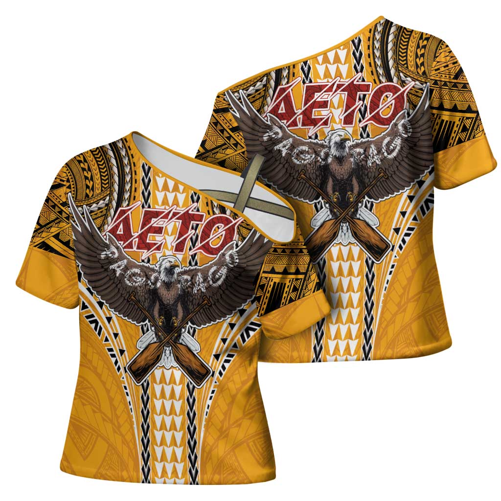 American Samoa Pago Pago Aeto Cross Shoulder Shirt Bald Eagle with Polynesian Art Tattoos LT03 - Polynesian Pride