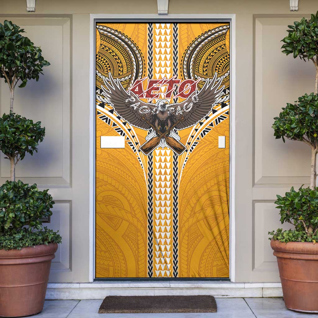 American Samoa Pago Pago Aeto Door Cover Bald Eagle with Polynesian Art Tattoos LT03 Yellow - Polynesian Pride