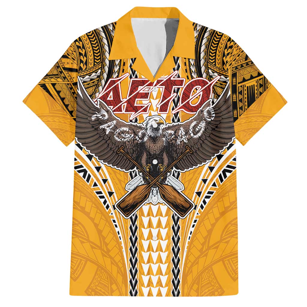 American Samoa Pago Pago Aeto Hawaiian Shirt Bald Eagle with Polynesian Art Tattoos LT03 Yellow - Polynesian Pride