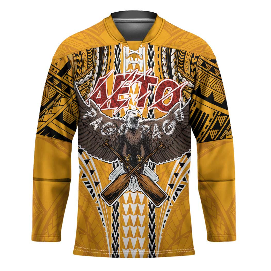 American Samoa Pago Pago Aeto Hockey Jersey Bald Eagle with Polynesian Art Tattoos LT03 Unisex Yellow - Polynesian Pride