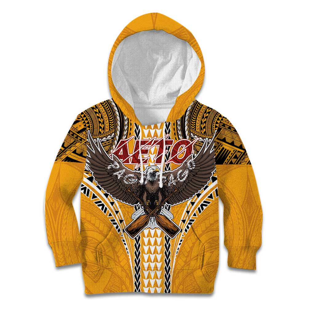 American Samoa Pago Pago Aeto Kid Hoodie Bald Eagle with Polynesian Art Tattoos LT03 Hoodie Yellow - Polynesian Pride