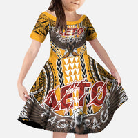 American Samoa Pago Pago Aeto Kid Short Sleeve Dress Bald Eagle with Polynesian Art Tattoos LT03 KID Yellow - Polynesian Pride