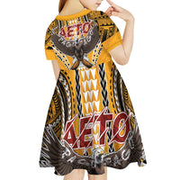 American Samoa Pago Pago Aeto Kid Short Sleeve Dress Bald Eagle with Polynesian Art Tattoos LT03 - Polynesian Pride