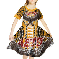 American Samoa Pago Pago Aeto Kid Short Sleeve Dress Bald Eagle with Polynesian Art Tattoos LT03 - Polynesian Pride