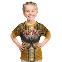 American Samoa Pago Pago Aeto Kid T Shirt Bald Eagle with Polynesian Art Tattoos LT03 Yellow - Polynesian Pride