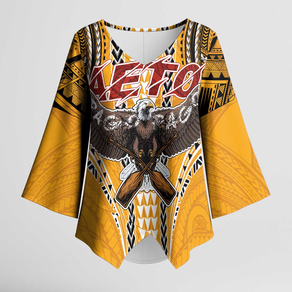 American Samoa Pago Pago Aeto Kimono Sleeve Blouse Bald Eagle with Polynesian Art Tattoos LT03 Female Yellow - Polynesian Pride