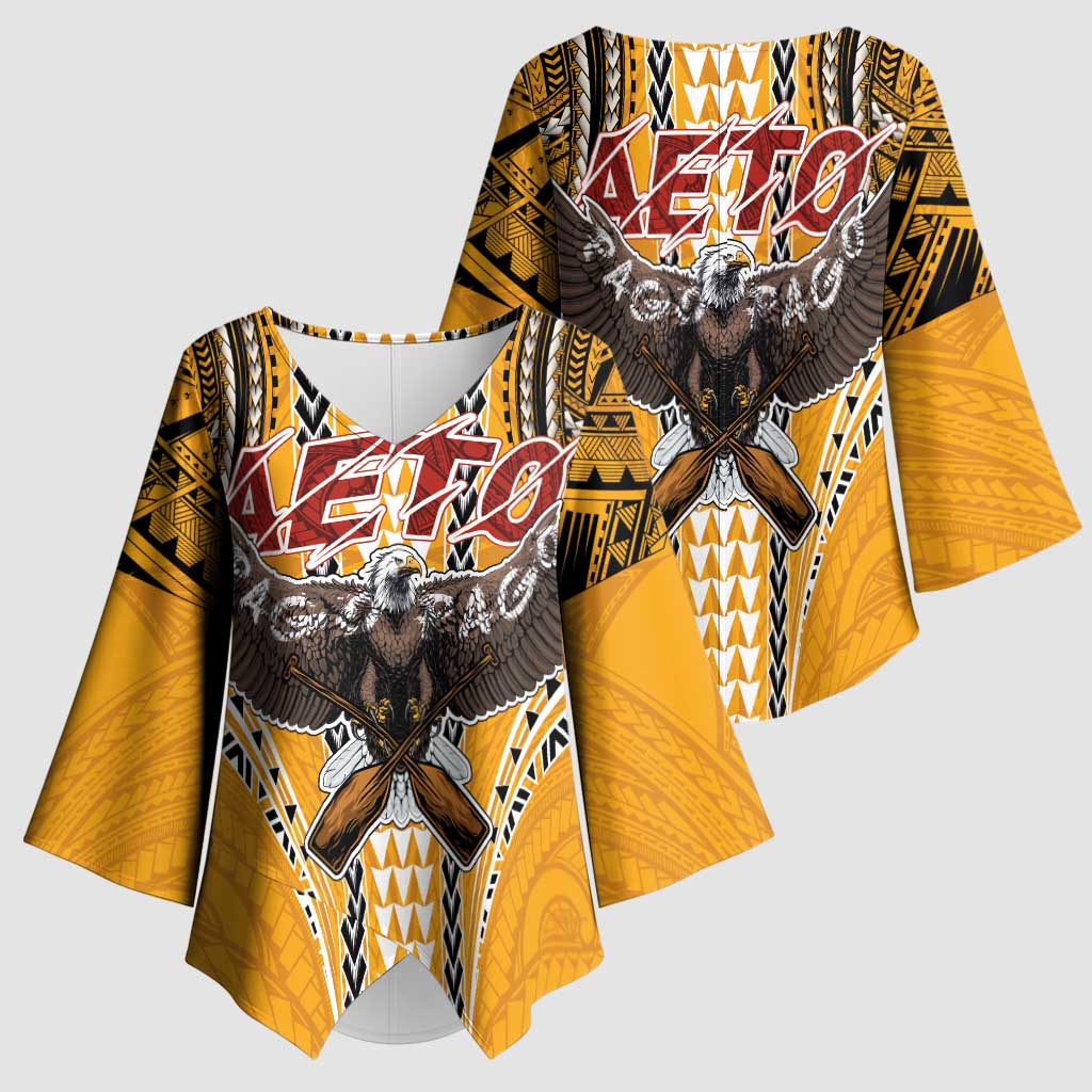 American Samoa Pago Pago Aeto Kimono Sleeve Blouse Bald Eagle with Polynesian Art Tattoos LT03 - Polynesian Pride