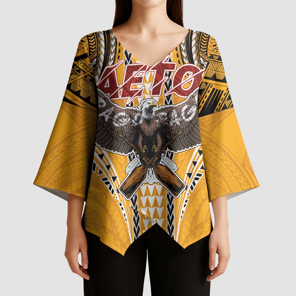 American Samoa Pago Pago Aeto Kimono Sleeve Blouse Bald Eagle with Polynesian Art Tattoos LT03 - Polynesian Pride