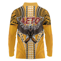 American Samoa Pago Pago Aeto Long Sleeve Polo Shirt Bald Eagle with Polynesian Art Tattoos LT03 - Polynesian Pride