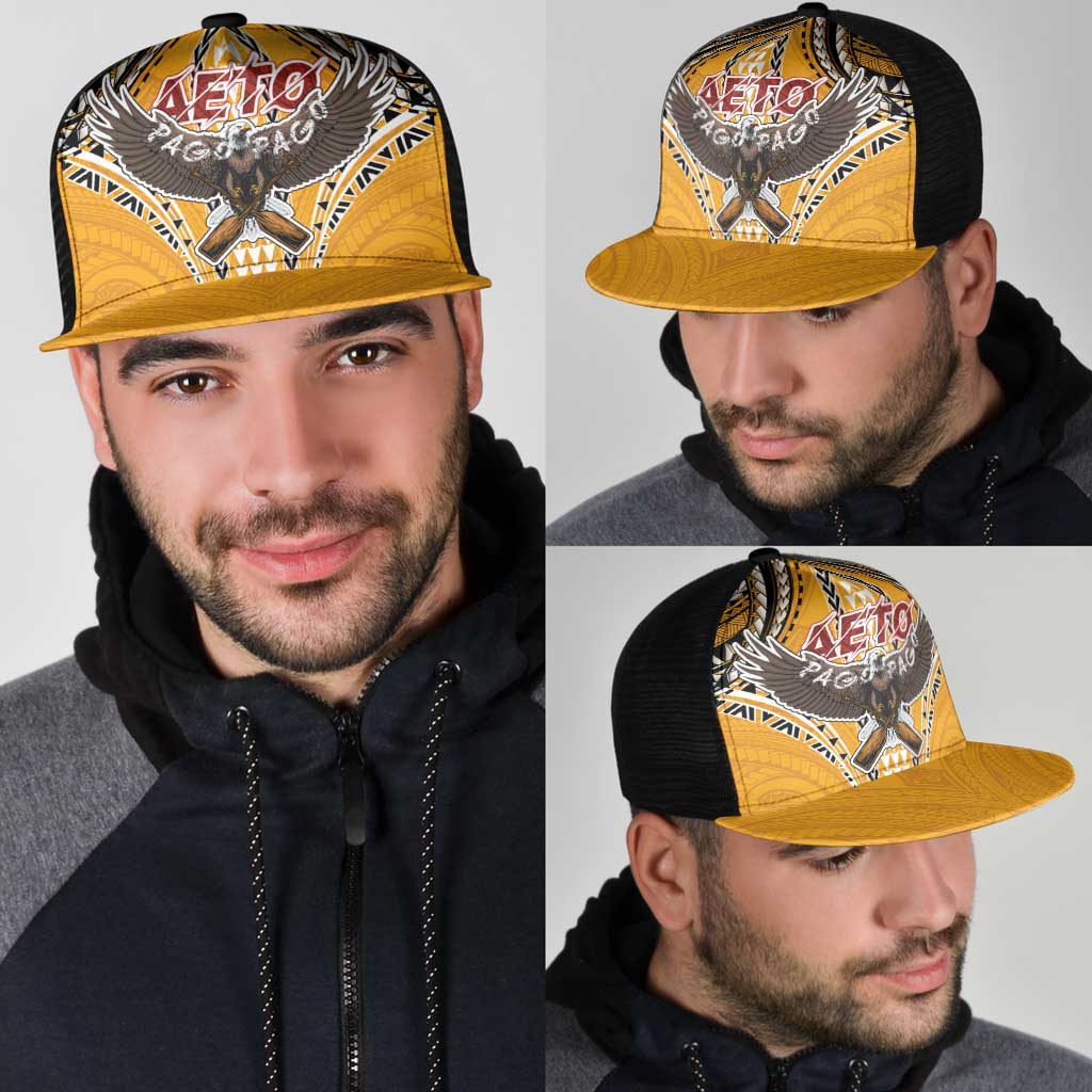 American Samoa Pago Pago Aeto Mesh Trucker Cap Bald Eagle with Polynesian Art Tattoos LT03 - Polynesian Pride