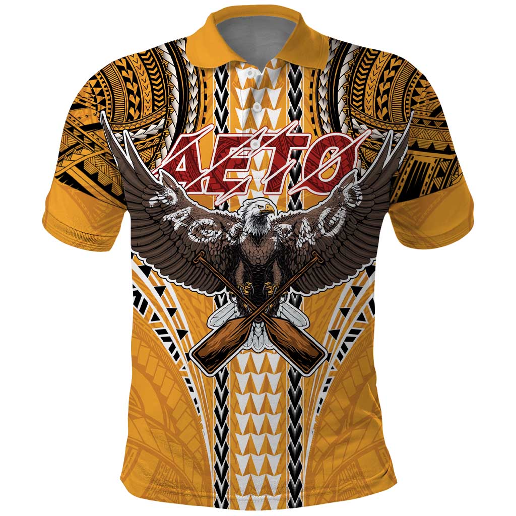 American Samoa Pago Pago Aeto Polo Shirt Bald Eagle with Polynesian Art Tattoos LT03 Yellow - Polynesian Pride