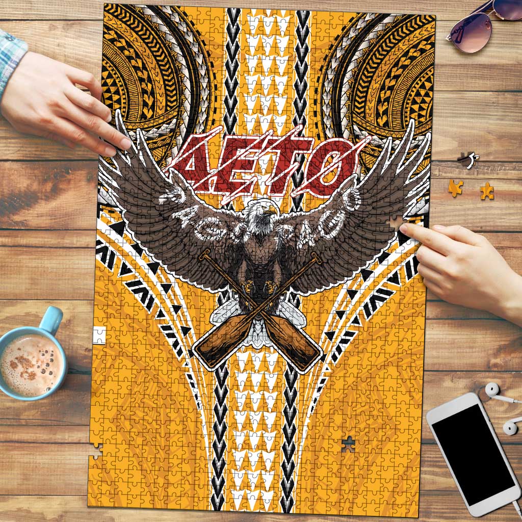 American Samoa Pago Pago Aeto Puzzle Bald Eagle with Polynesian Art Tattoos LT03 Yellow - Polynesian Pride