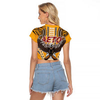 American Samoa Pago Pago Aeto Raglan Cropped T Shirt Bald Eagle with Polynesian Art Tattoos LT03 - Polynesian Pride
