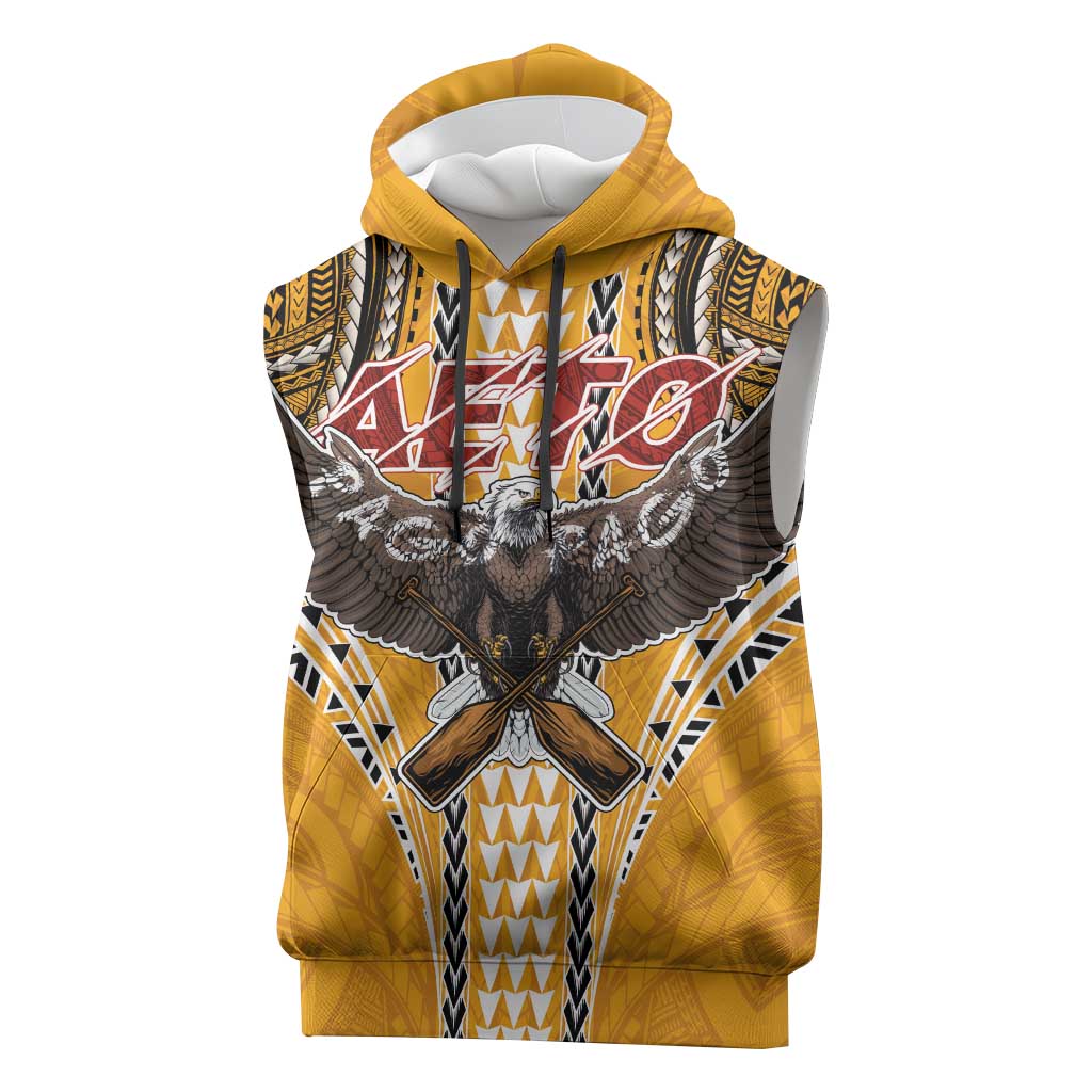 American Samoa Pago Pago Aeto Sleeveless Hoodie Bald Eagle with Polynesian Art Tattoos LT03 Yellow - Polynesian Pride