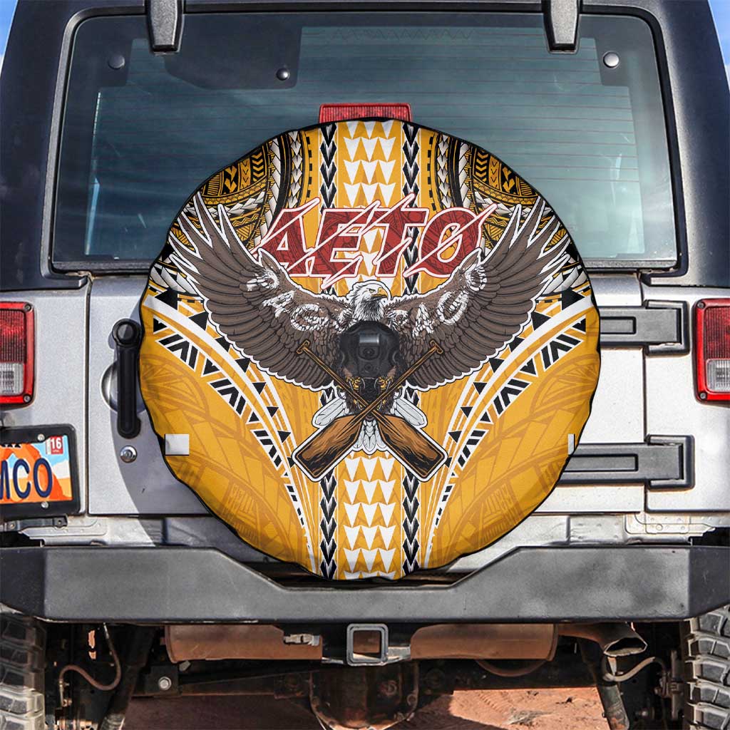 American Samoa Pago Pago Aeto Spare Tire Cover Bald Eagle with Polynesian Art Tattoos LT03 Yellow - Polynesian Pride