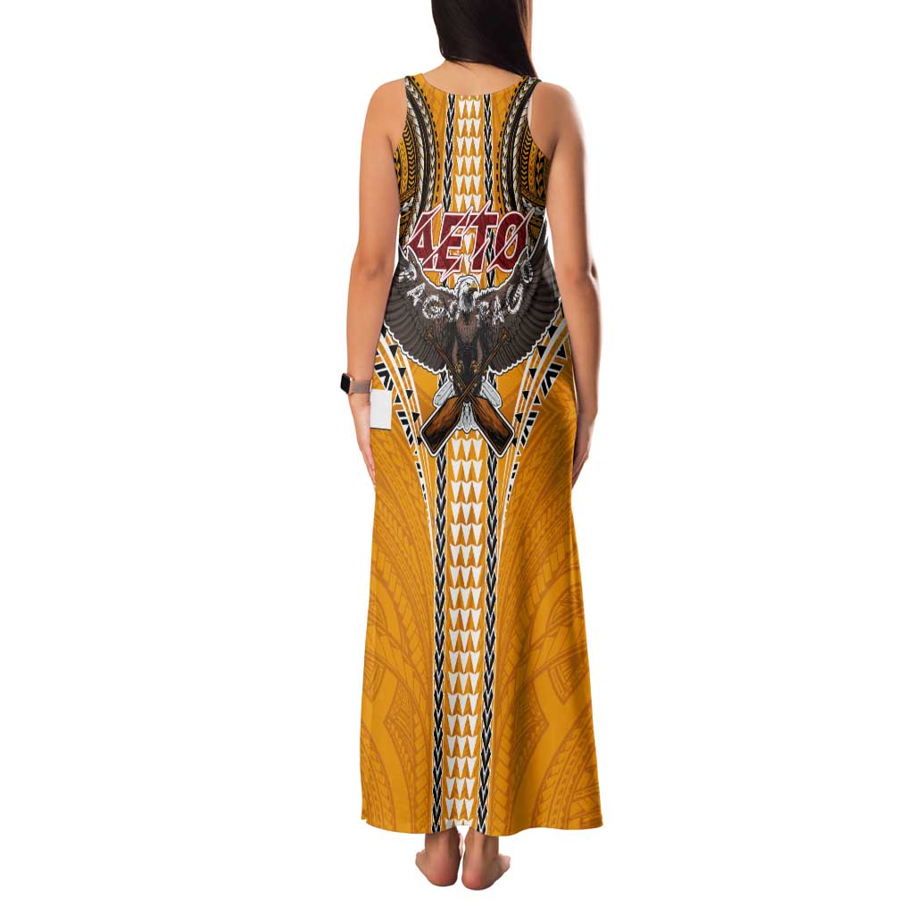 American Samoa Pago Pago Aeto Tank Maxi Dress Bald Eagle with Polynesian Art Tattoos LT03 - Polynesian Pride