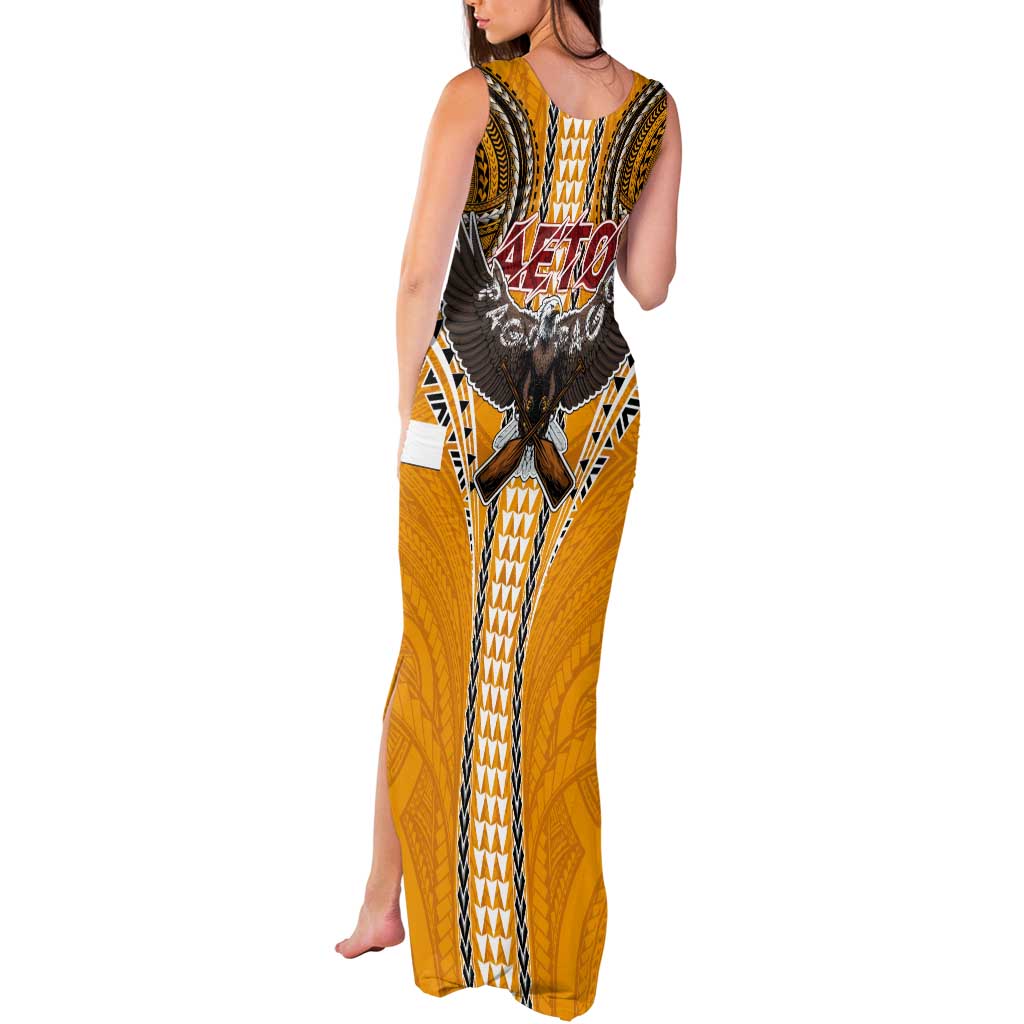 American Samoa Pago Pago Aeto Tank Maxi Dress Bald Eagle with Polynesian Art Tattoos LT03 - Polynesian Pride