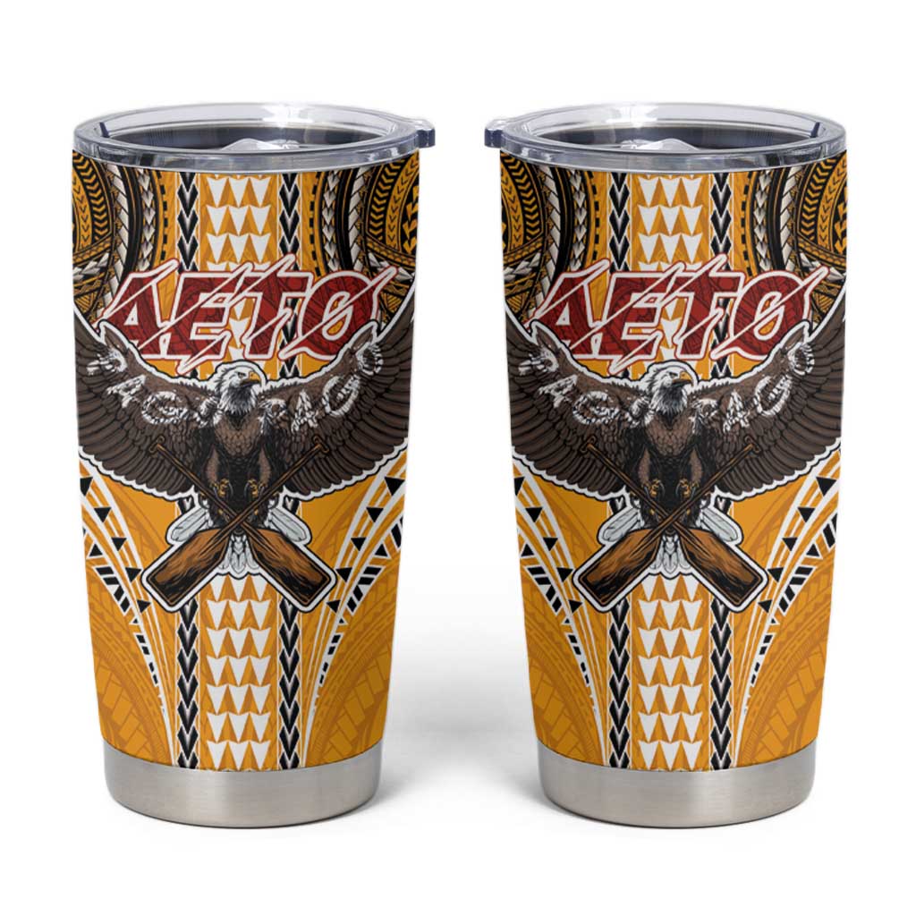American Samoa Pago Pago Aeto Tumbler Cup Bald Eagle with Polynesian Art Tattoos LT03 Yellow - Polynesian Pride