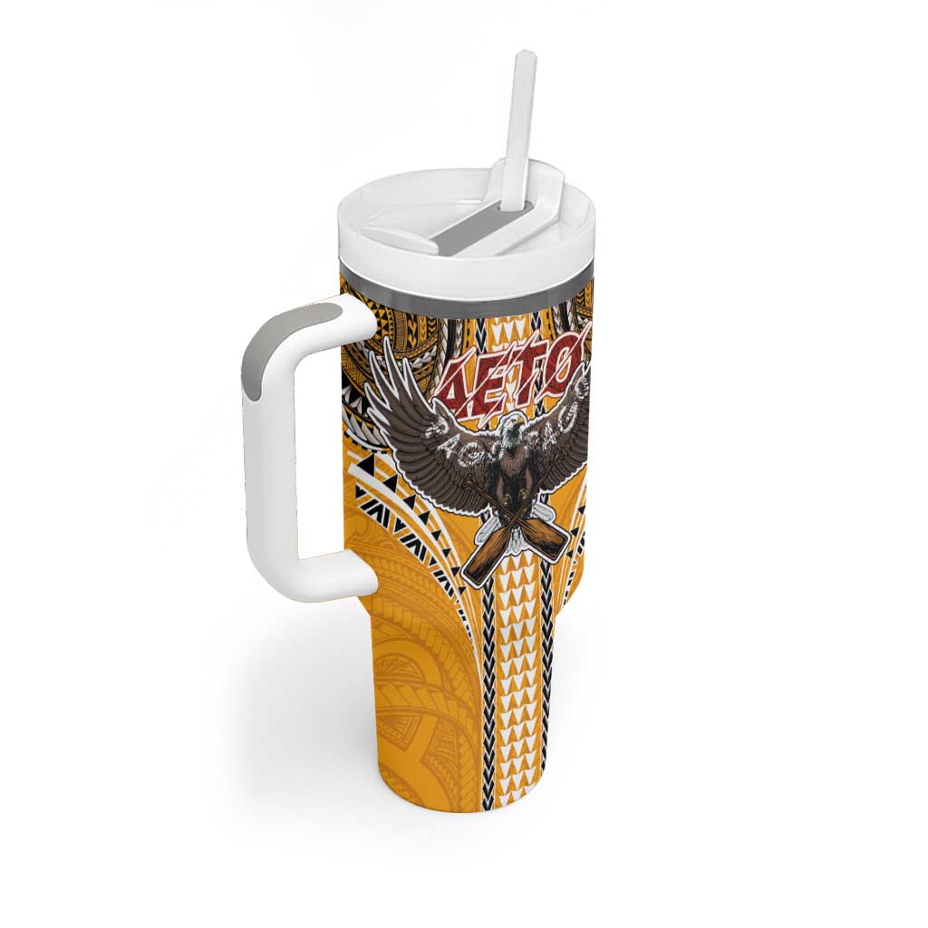 American Samoa Pago Pago Aeto Tumbler With Handle Bald Eagle with Polynesian Art Tattoos LT03 - Polynesian Pride