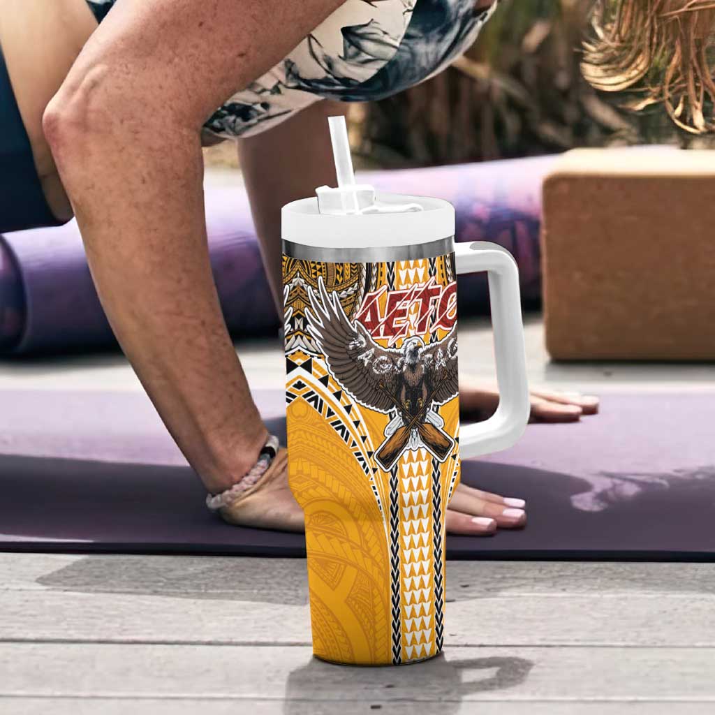 American Samoa Pago Pago Aeto Tumbler With Handle Bald Eagle with Polynesian Art Tattoos LT03 - Polynesian Pride