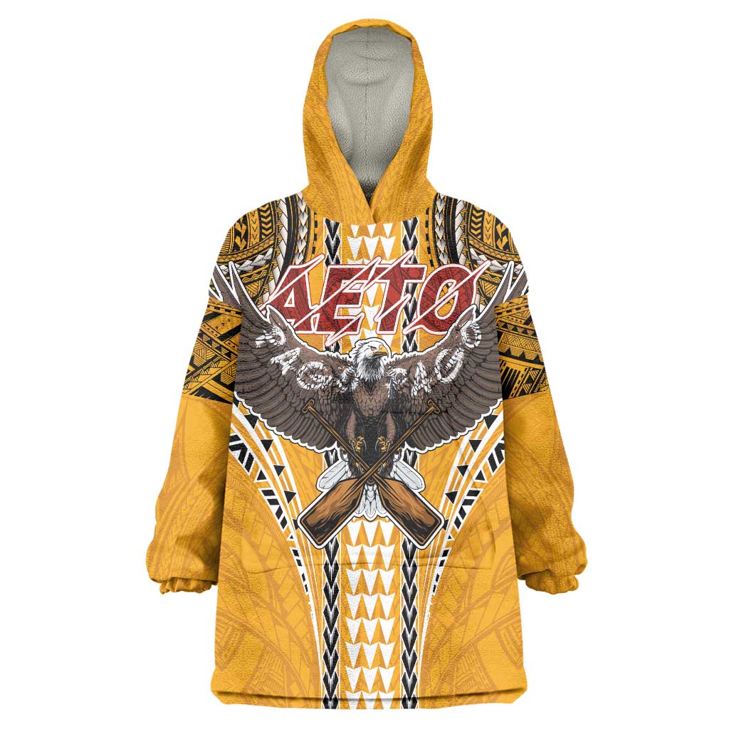 American Samoa Pago Pago Aeto Wearable Blanket Hoodie Bald Eagle with Polynesian Art Tattoos LT03 One Size Yellow - Polynesian Pride