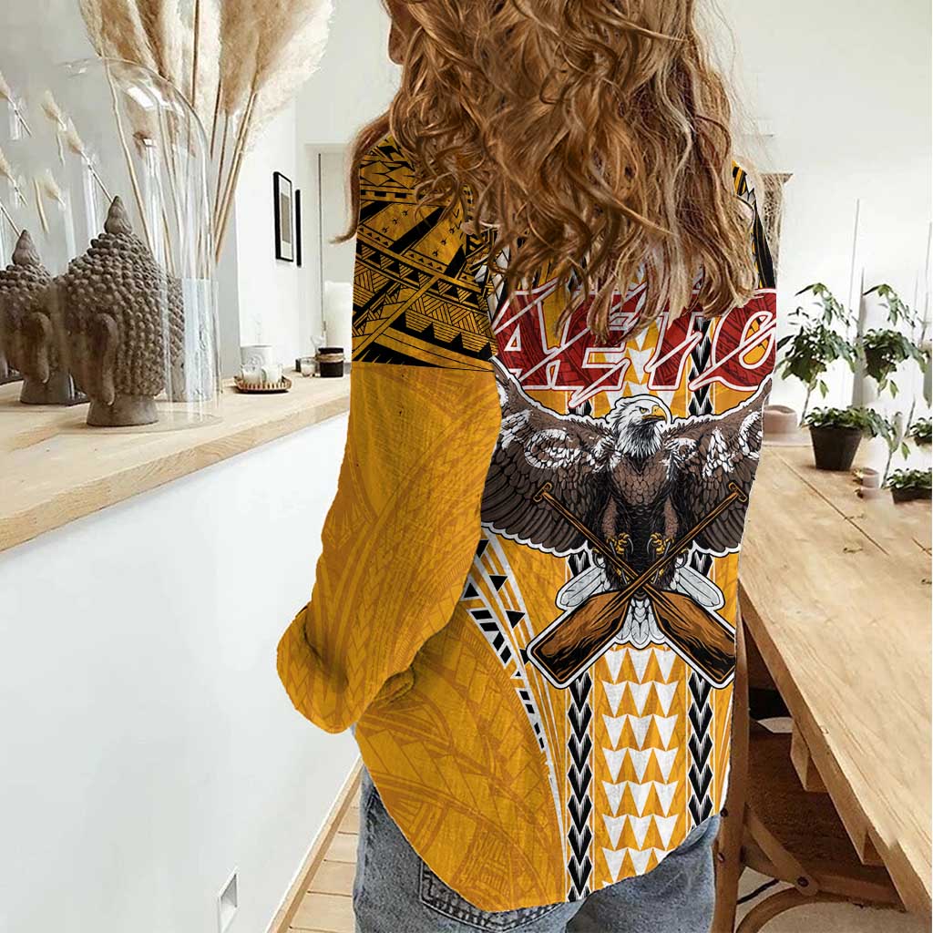 American Samoa Pago Pago Aeto Women Casual Shirt Bald Eagle with Polynesian Art Tattoos LT03 - Polynesian Pride