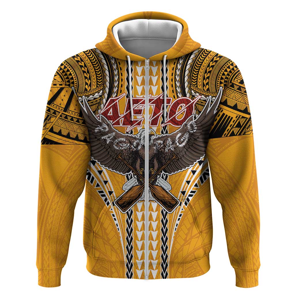 American Samoa Pago Pago Aeto Zip Hoodie Bald Eagle with Polynesian Art Tattoos LT03 Zip Hoodie Yellow - Polynesian Pride