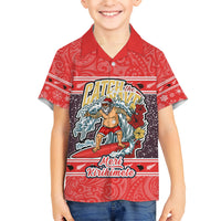 Custom New Zealand Christmas Kid Hawaiian Shirt Santa Catch The Wave Maori Pattern Retro Style LT03 Kid Red - Polynesian Pride