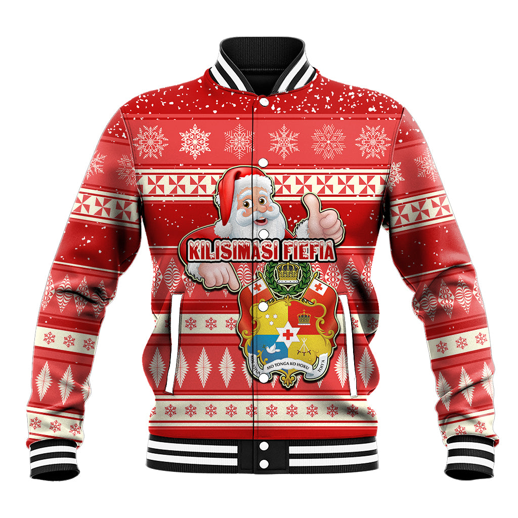 Tonga Christmas Baseball Jacket The Santa Coat of Arms with Ngatu and Snow Pattern LT03 Unisex Red - Polynesian Pride