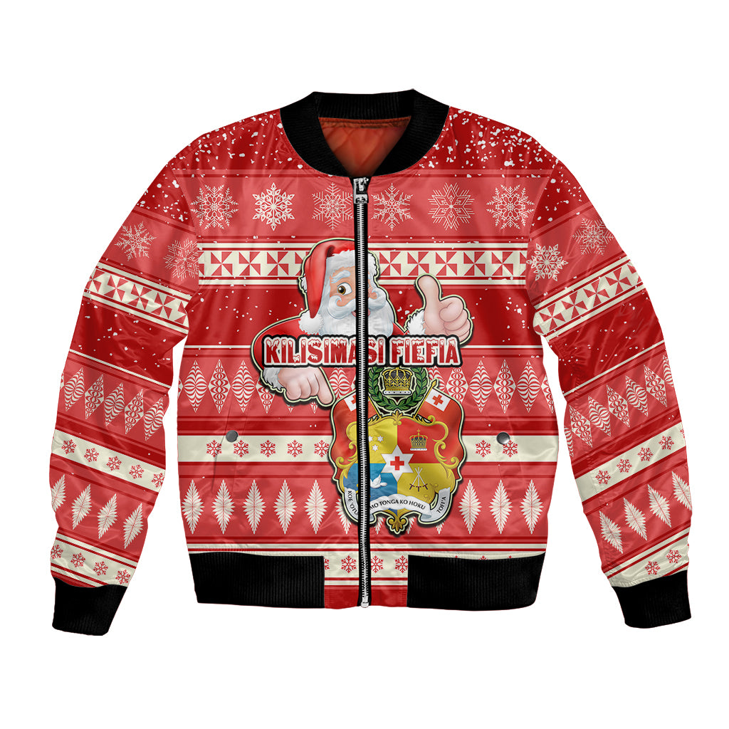 Tonga Christmas Bomber Jacket The Santa Coat of Arms with Ngatu and Snow Pattern LT03 Unisex Red - Polynesian Pride