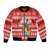 Tonga Christmas Bomber Jacket The Santa Coat of Arms with Ngatu and Snow Pattern LT03 Unisex Red - Polynesian Pride